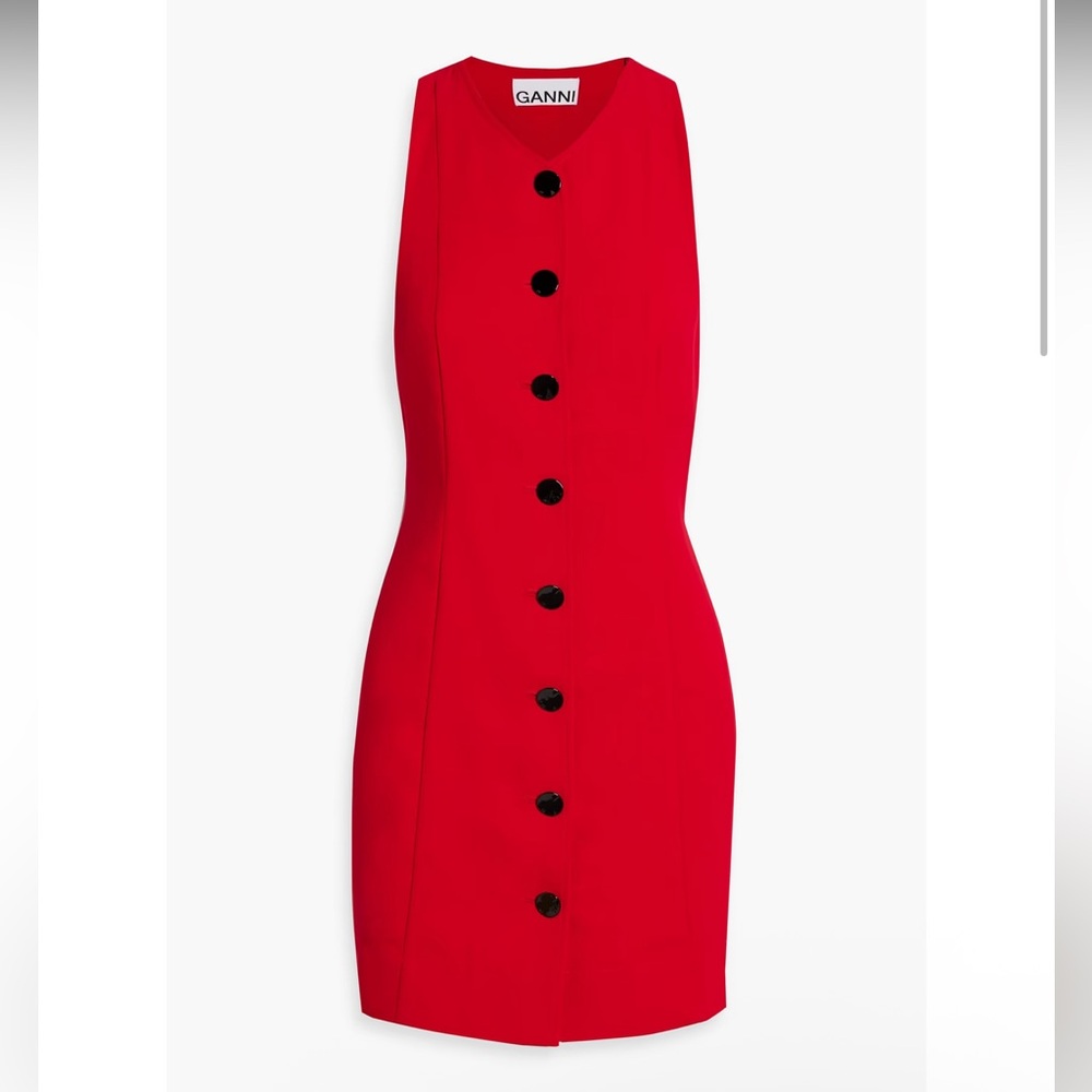NWT Ganni Twill Mini Elegant Red Button-Down Dresa - Picture 3 of 13